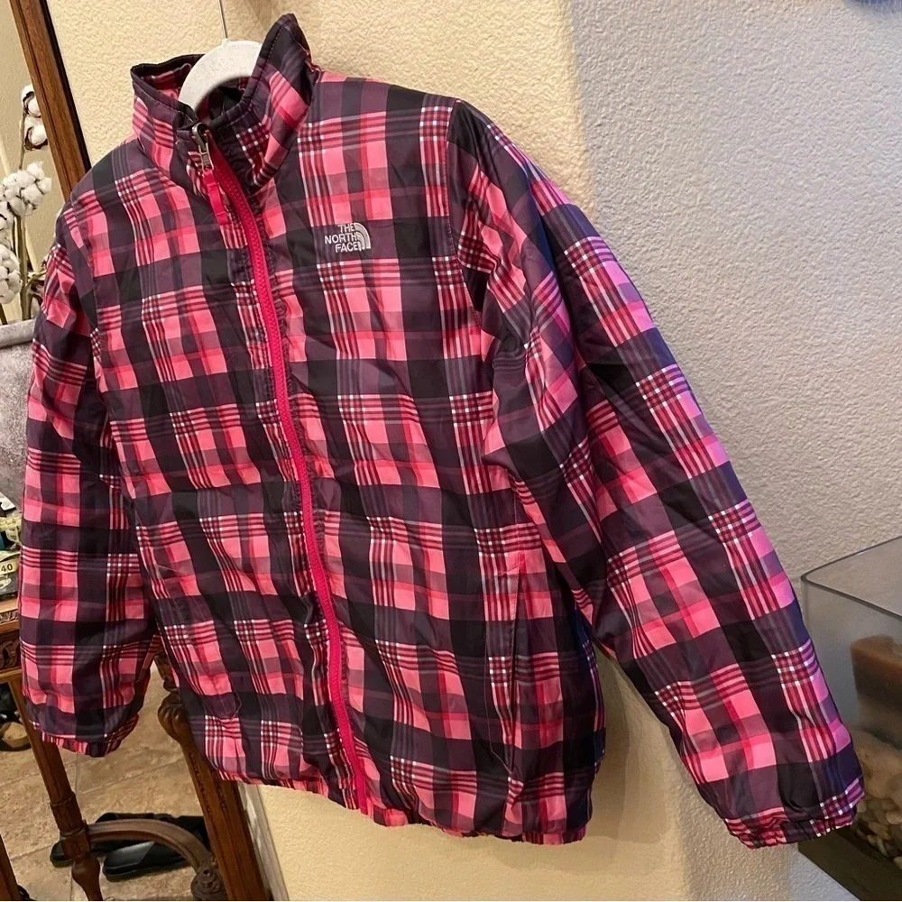 THE NORTH FACE Girls Pink Plaid Lightweight Zipped Jacket Size L(14/16)